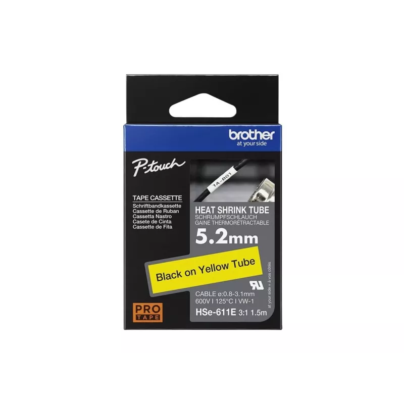 Brother HSe-611E tubo termorretráctil, 5,2 mm x 1,5 m, negro sobre amarillo