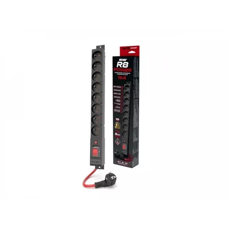 ACAR S8 negro 8 salidas AC 230 V 10m
