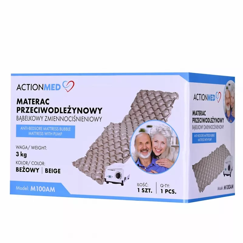 Colchón antiescaras de presión alterna ActionMed M100AM, colchón individual de PVC 192×82×7 cm, peso máximo del usuario 135 kg