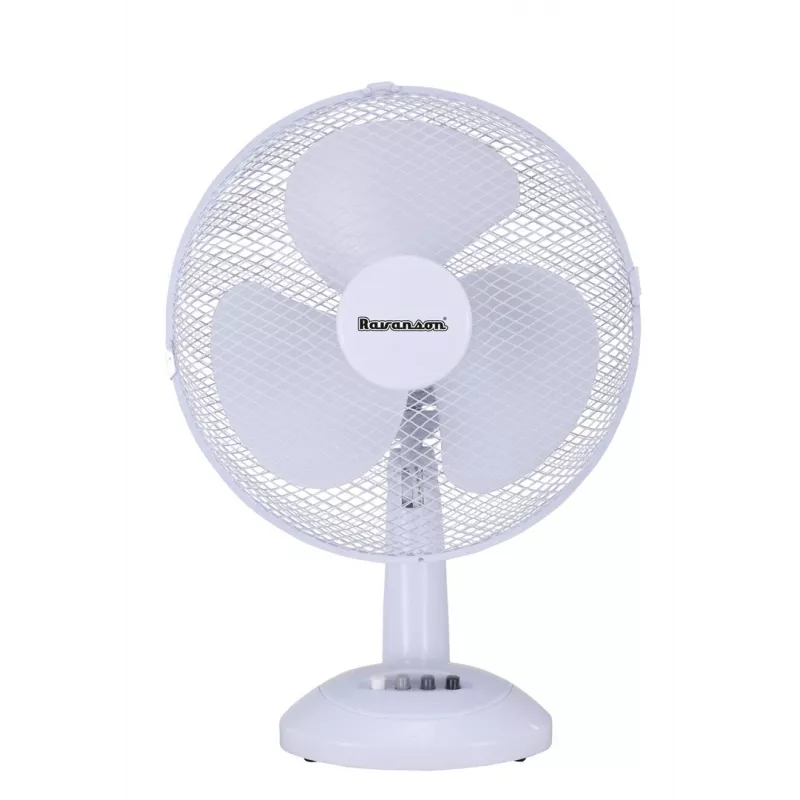 Ventilador de mesa doméstico Ravanson WT-1023 — aspas de 27 cm, 3 aspas, 2 velocidades, 23 W, blanco