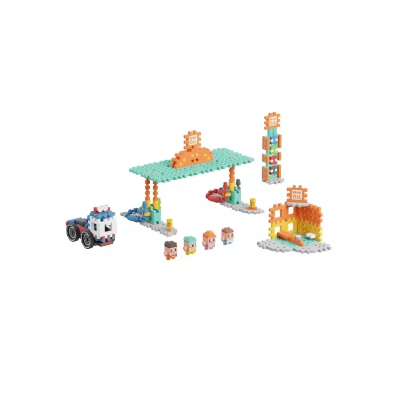 Set de bloques Marioinex Mini Waffle Blocks gasolinera, 148 piezas, multicolor, a partir de 6 años