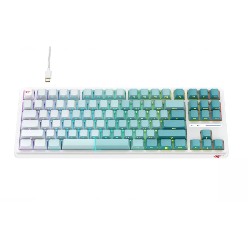 Teclado gaming Havit KB901L blanco y verde USB con cable RGB LED