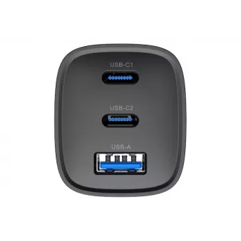 Cargador de viaje Havit UC20 GaN de tres puertos 65 W negro