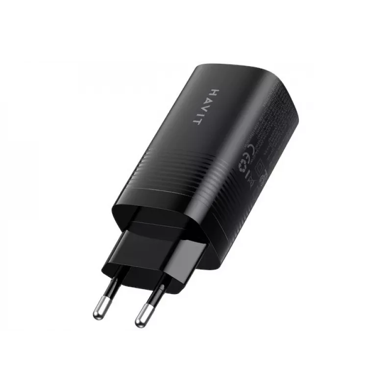 Cargador de viaje Havit UC20 GaN de tres puertos 65 W negro