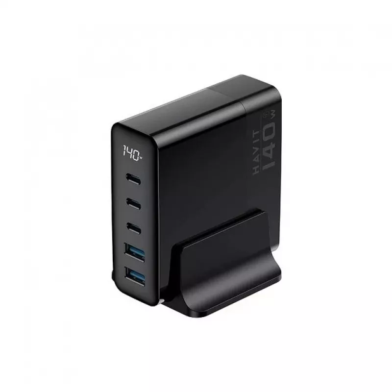 HAVIT Cargador de viaje UCLE004 EU 140W cinco puertos GaN negro