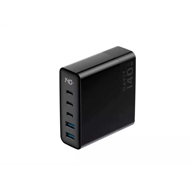 HAVIT Cargador de viaje UCLE004 EU 140W cinco puertos GaN negro