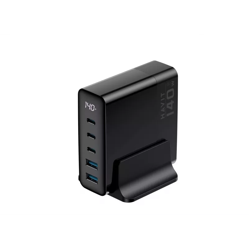 HAVIT Cargador de viaje UCLE004 EU 140W cinco puertos GaN negro