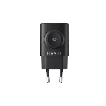 Havit UC132 EU cargador GaN 22W de dos puertos con carga inalámbrica negro