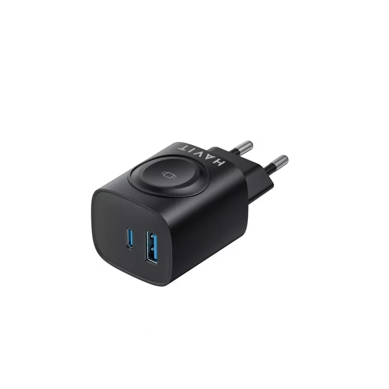 Havit UC132 EU cargador GaN 22W de dos puertos con carga inalámbrica negro