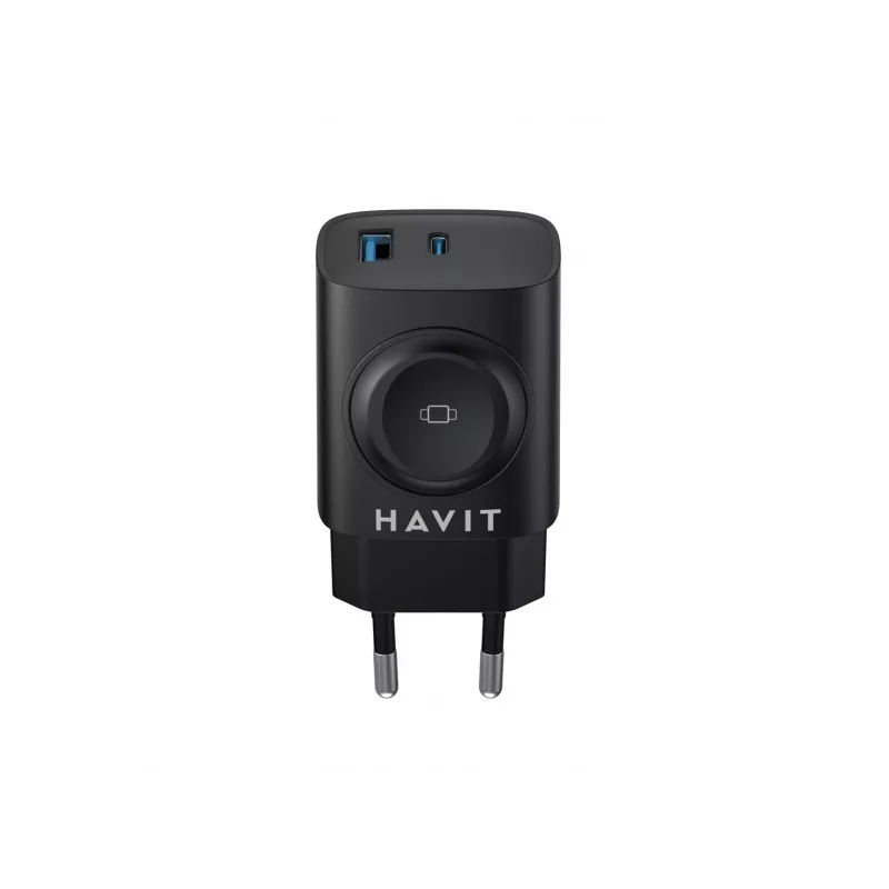 Havit UC132 EU cargador GaN 22W de dos puertos con carga inalámbrica negro