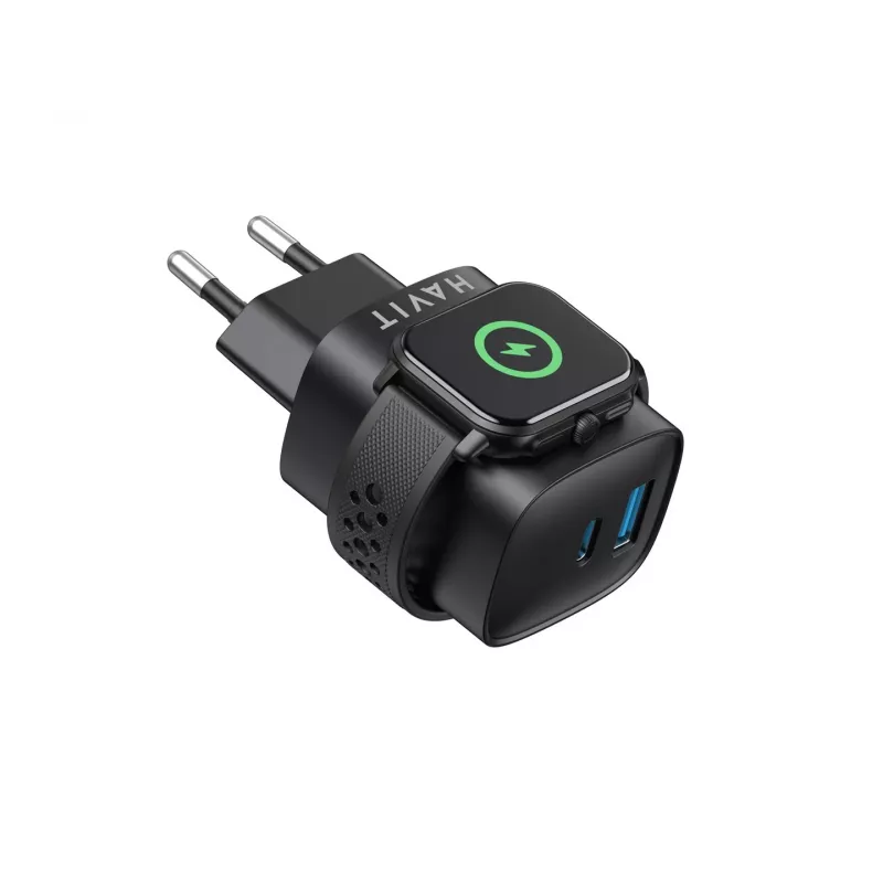 Havit UC132 EU cargador GaN 22W de dos puertos con carga inalámbrica negro