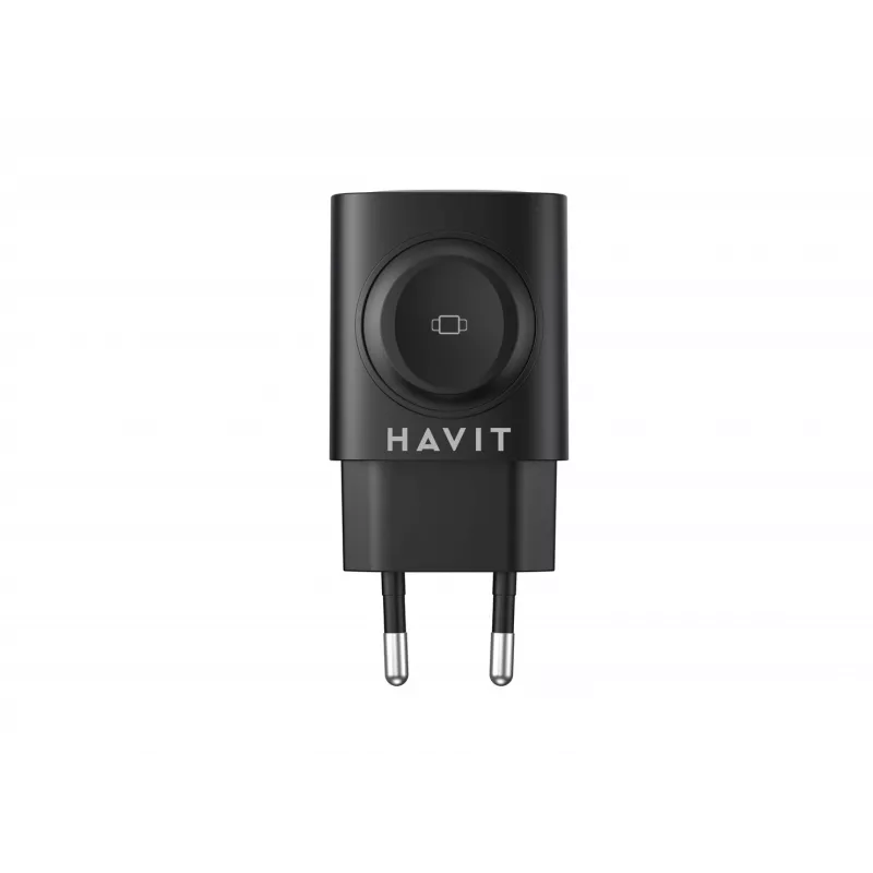 Havit UC132 EU cargador GaN 22W de dos puertos con carga inalámbrica negro