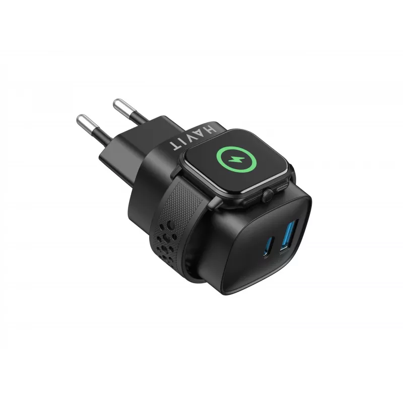 Havit UC132 EU cargador GaN 22W de dos puertos con carga inalámbrica negro