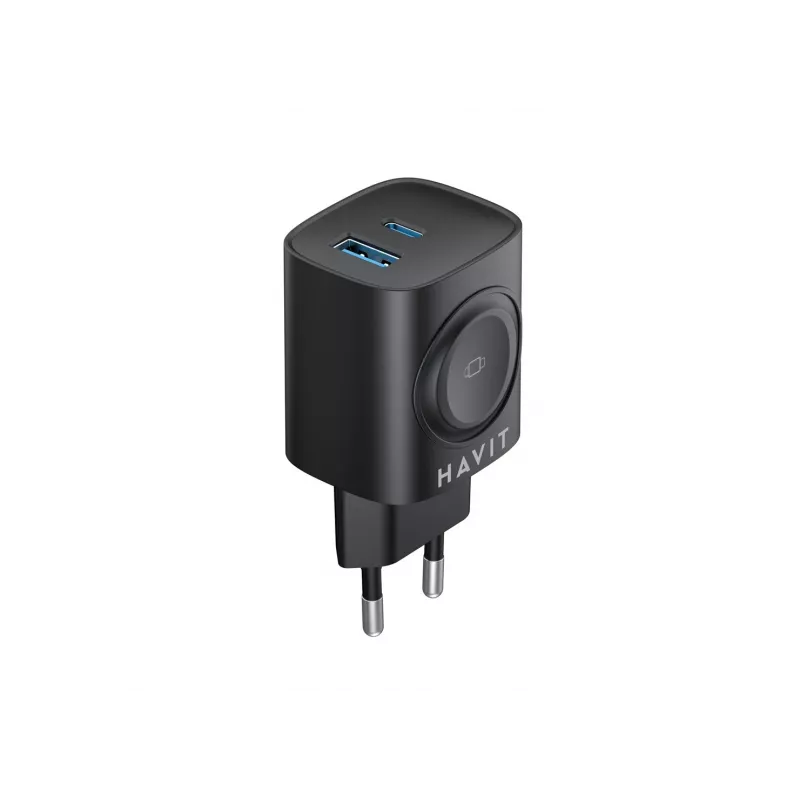 Havit UC132 EU cargador GaN 22W de dos puertos con carga inalámbrica negro