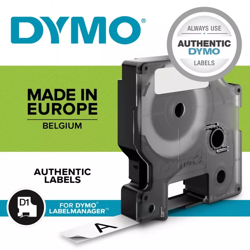 DYMO D1 cinta de etiquetas de nailon S0718050, 19 mm x 3,5 m, negro sobre blanco