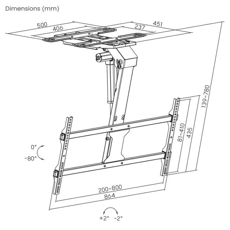 Soporte de techo para TV MACLEAN MC-110 T para televisores de 43–86 pulgadas, VESA hasta 800×400, carga máx. 45 kg