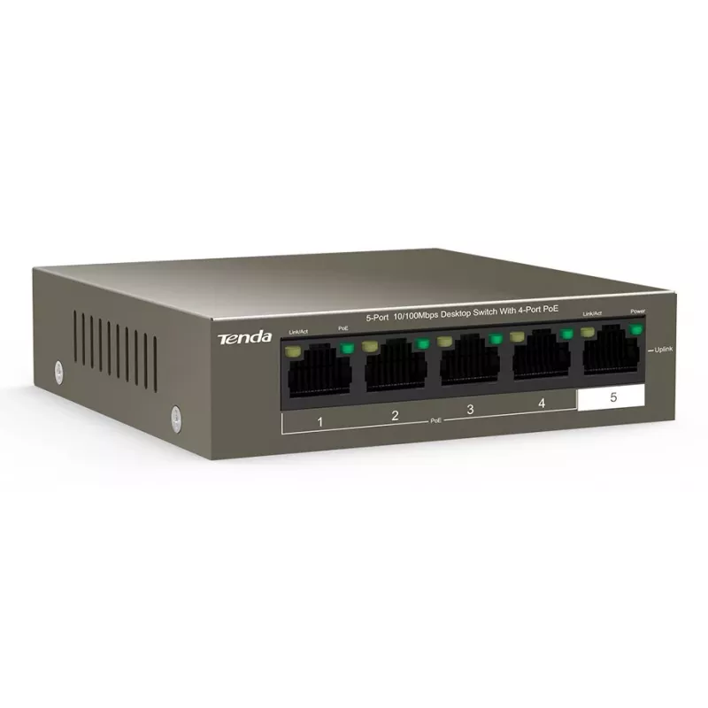 Tenda TEF1105-4-63W Switch de red No gestionado Fast Ethernet (10/100) Power over Ethernet (PoE) Sobremesa/Pared Gris