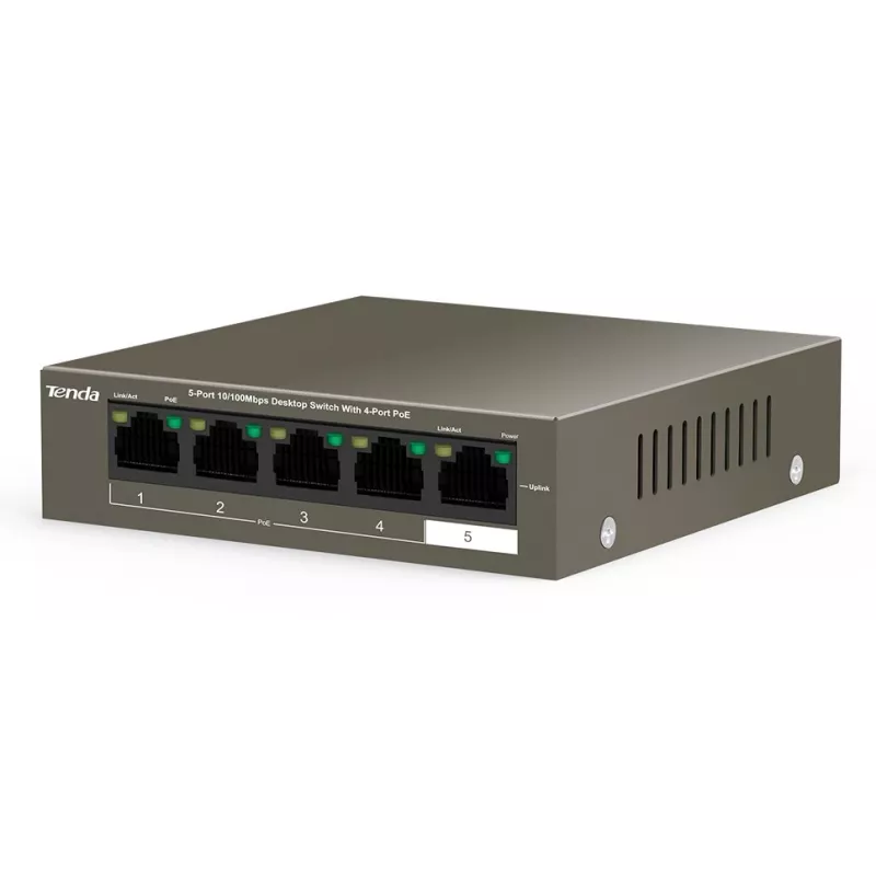Tenda TEF1105-4-63W Switch de red No gestionado Fast Ethernet (10/100) Power over Ethernet (PoE) Sobremesa/Pared Gris