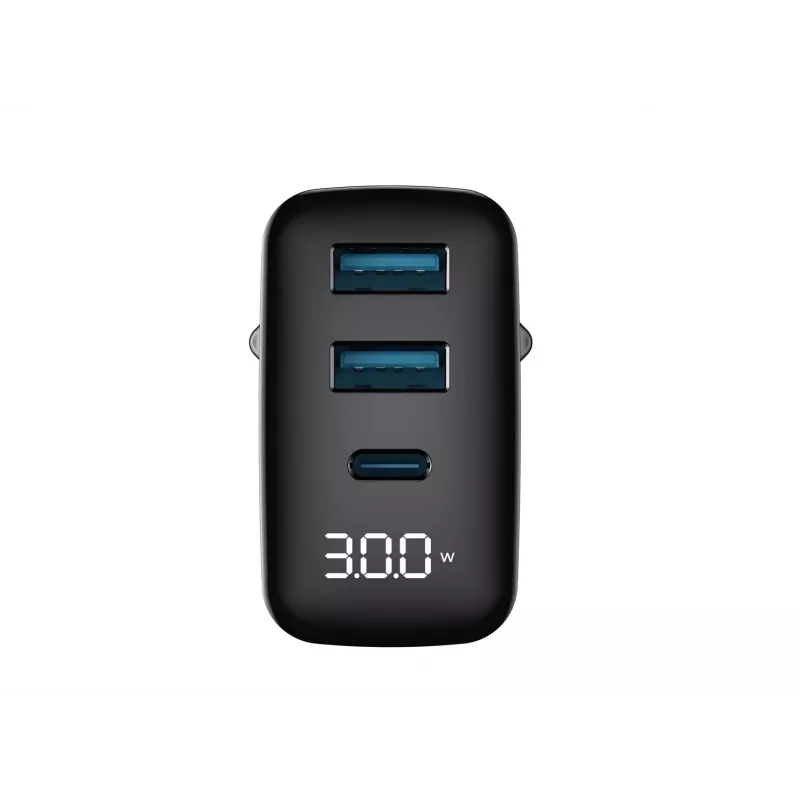 Cargador HAVIT UCLE001 EU GaN de tres puertos 30 W negro — cargador USB compacto con 3 conexiones