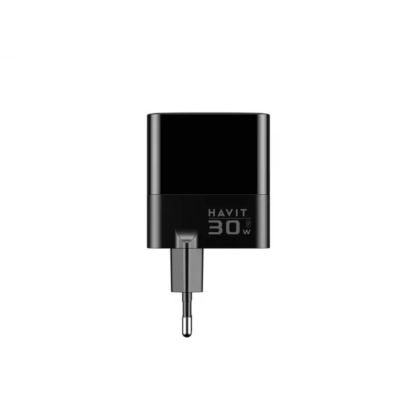 Cargador HAVIT UCLE001 EU GaN de tres puertos 30 W negro — cargador USB compacto con 3 conexiones