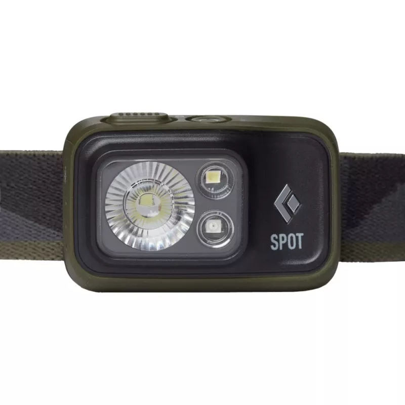 Black Diamond Spot 400 negro, linterna frontal con banda frontal color oliva