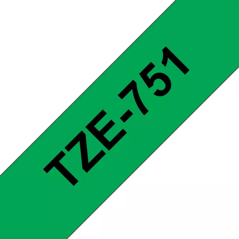 Brother TZe 751 - cinta laminada - negro sobre verde - rollo (2,4 cm x 8 m) - 1 rollo(s) - para P-Touch PT-2420, 2430, 2450, 2460, 2470, 2480, 2700, 2