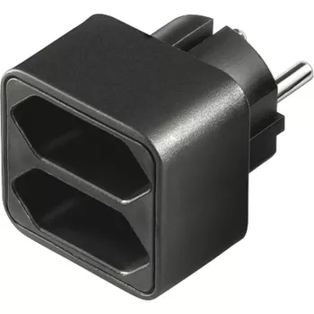 Adaptador de red 1x conector schuko > 2x euro, adaptador de enchufe negro, ladrón de enchufes compacto