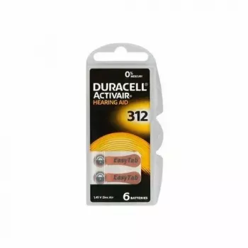 Pilas de botón Duracell A312 zinc-aire, pack de 6 para audífonos y pequeños dispositivos de audio