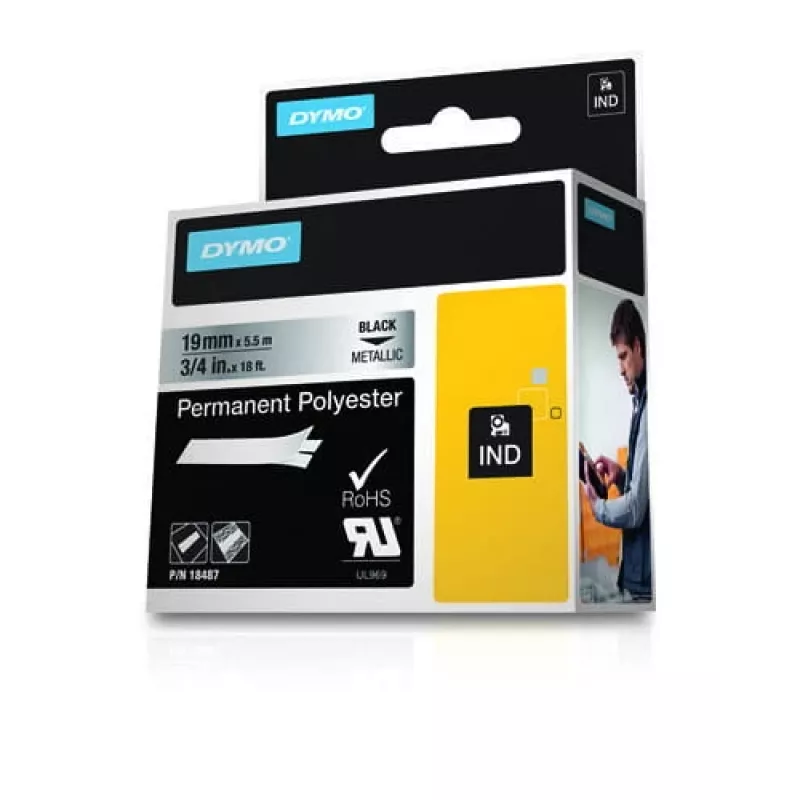 DYMO 19 mm RHINO Permanent Polyester - Negro sobre gris - Poliéster - D1 - Bélgica - Caja (S0718200)