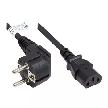 Cable de alimentación con conector macho Schuko tipo E+F (CEE 7/7, acodado) a C13 (recto), negro, 1,00 mm², 5 m, Good Connections® (P0130-S050)