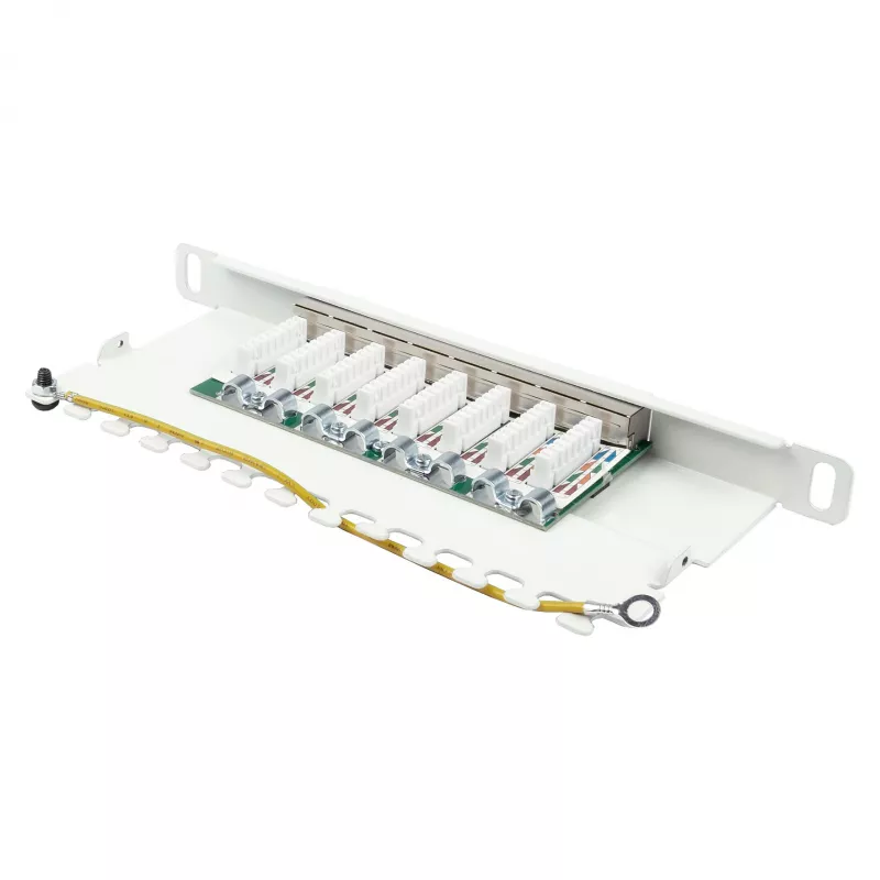Patch panel 25,40cm (10) Cat. 6, 8 puertos, 0,5 U, STP blindado, apertura sin herramientas, blanco puro (RAL9010), Good (GC-N0125)