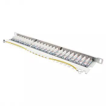 Patch panel 48,30cm (19) Cat. 6A, 24 puertos, 0,5 U, STP blindado, apertura sin herramientas, blanco puro (RAL9010), Go (GC-N0143)