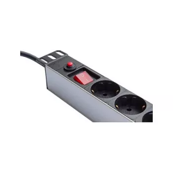 Regleta de enchufes 48,30cm (19), 1HE, conector macho Schutzkontakt a 8x conector hembra Schutzkontakt, ÜSS, interruptor, perfil de aluminio, Good Connections® (GC-N0087)