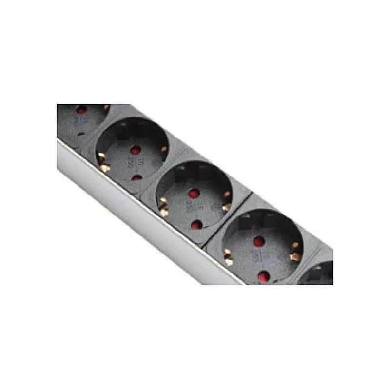 Regleta de enchufes 48,30cm (19), 1HE, conector macho Schutzkontakt a 8x conector hembra Schutzkontakt, ÜSS, interruptor, perfil de aluminio, Good Connections® (GC-N0087)