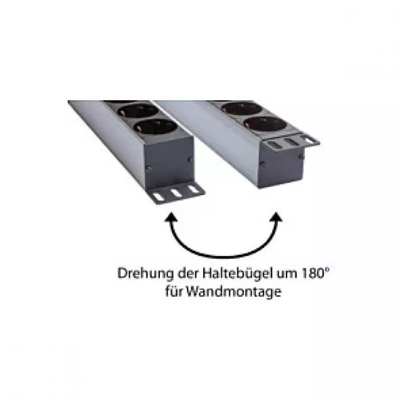 Regleta de enchufes 48,30cm (19), 1HE, conector macho Schutzkontakt a 8x conector hembra Schutzkontakt, ÜSS, interruptor, perfil de aluminio, Good Connections® (GC-N0087)