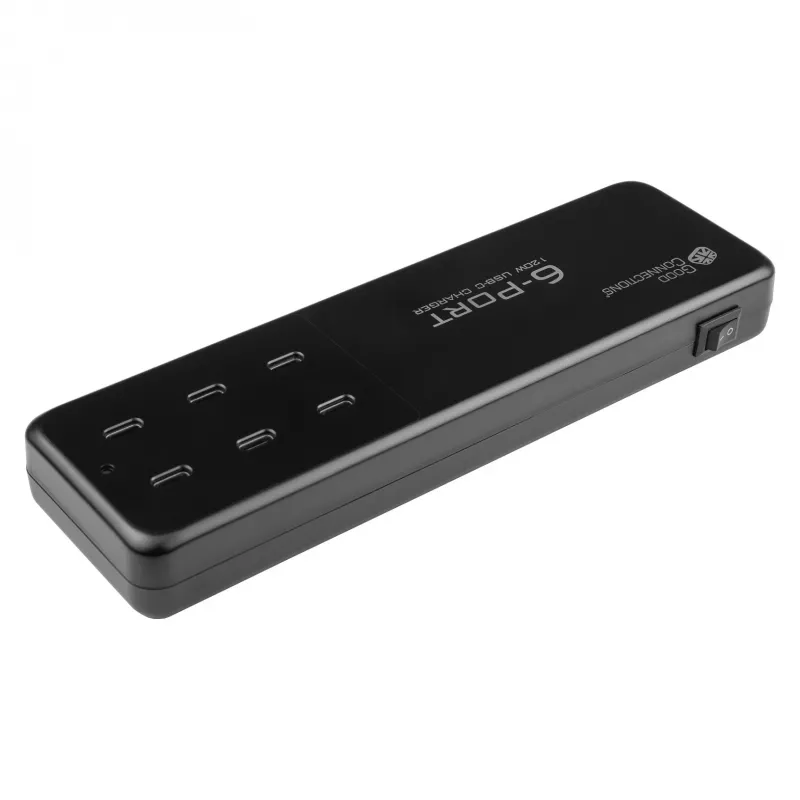 Estación de carga rápida USB de sobremesa 120W, 6 puertos (6x USB-C™), PD 3.0, QC 4+, negro, Good Connections (PCA-D003S)