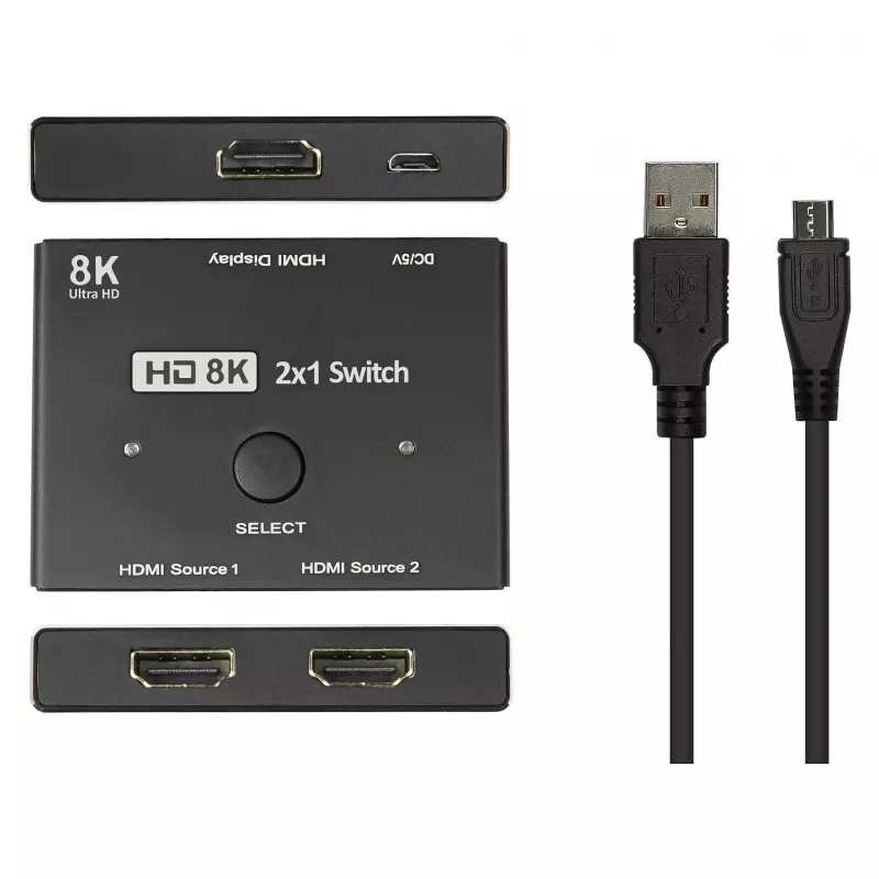 Alcasa Conmutador HDMI - HDMI - Negro - Metal - 7680 x 4320 - Datos - Oro (GC-M0261)