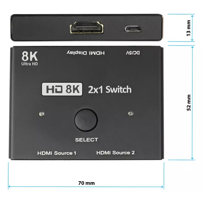 Alcasa Conmutador HDMI - HDMI - Negro - Metal - 7680 x 4320 - Datos - Oro (GC-M0261)