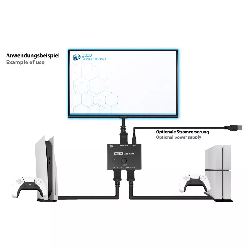 Alcasa Conmutador HDMI - HDMI - Negro - Metal - 7680 x 4320 - Datos - Oro (GC-M0261)