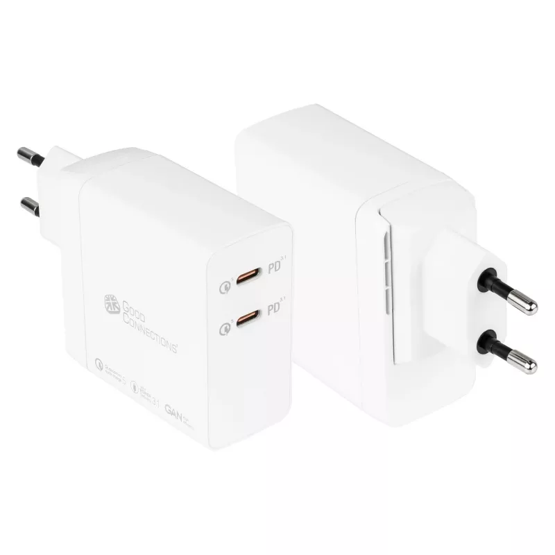 Good Connections GC Cargador rápido USB 140W tecnología GaN, 2x USB-C, PD 3.1, QC 5.0, PPS blanco -• Cargador rápido USB 140W• para smartphones