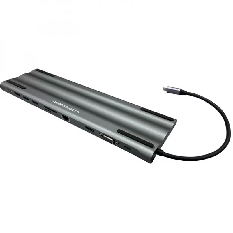 LC-Power LC-HUB-C-MULTI-8 USB-C a 3xUSB-A/2xUSB-C/HDMI/VGA/MicroSD/SD/RJ45/Audio