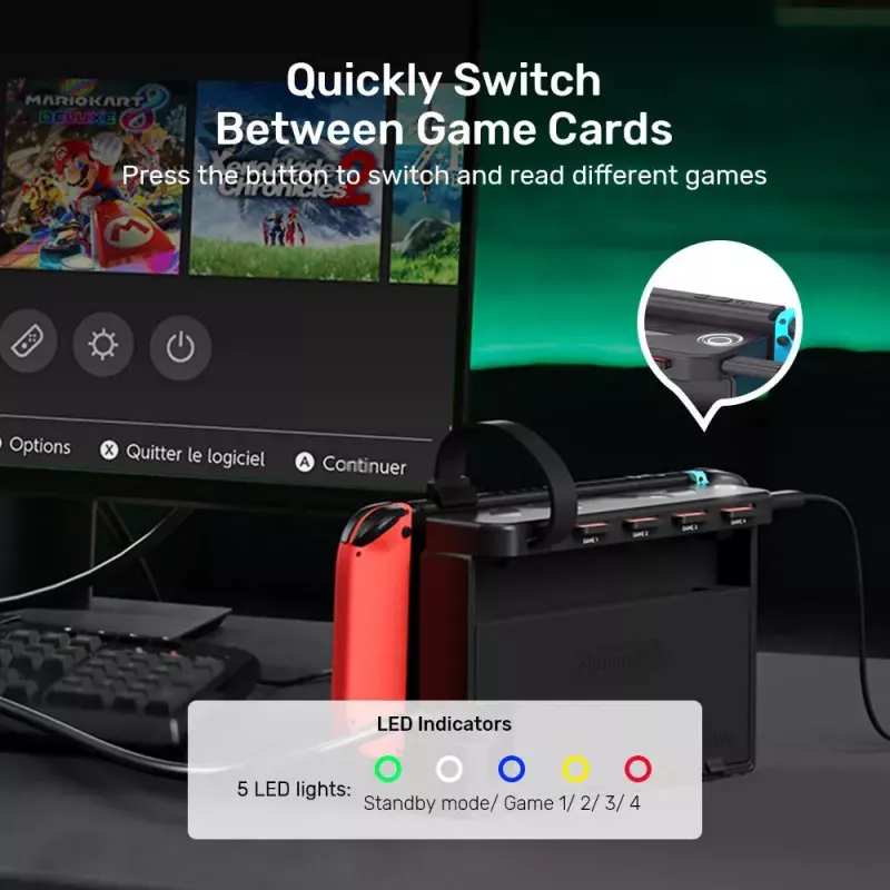 Unitek G1002D lector de tarjetas de juego de 4 ranuras para Nintendo Switch