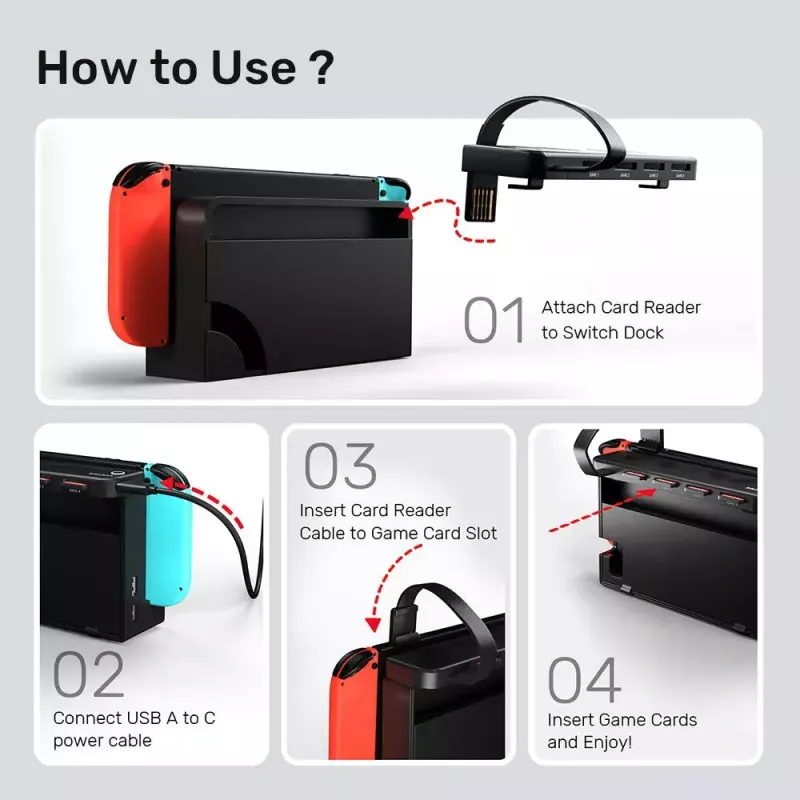 Unitek G1002D lector de tarjetas de juego de 4 ranuras para Nintendo Switch