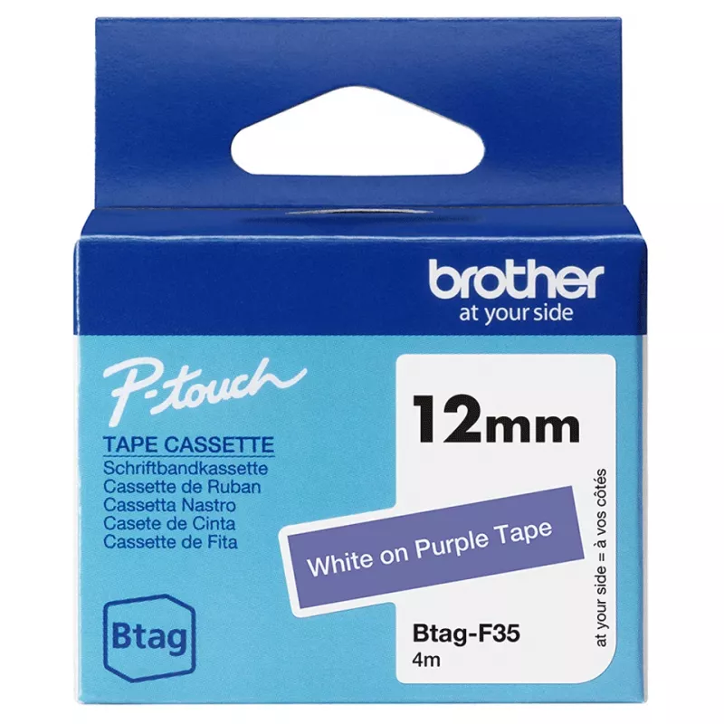 Cinta de etiquetar Brother BTAG-F35 blanco sobre lila 1,2 cm 4 m