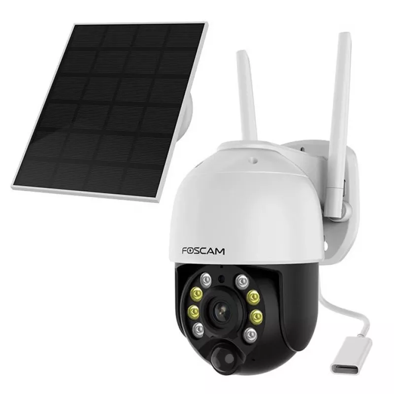 Cámara de seguridad IP Foscam B4 domo 4 MP (2560×1440), Wi-Fi 2,4 GHz, IP65, solar + batería 5000 mAh, giro 355°, inclinación 90°