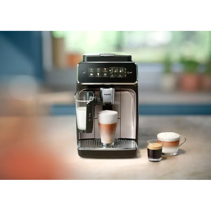 Cafetera espresso Philips EP3343/90 – superautomática, 2 tazas, 15 bar, molinillo cerámico, depósito de café en grano de 275 g, depósito de leche, pantalla táctil TFT