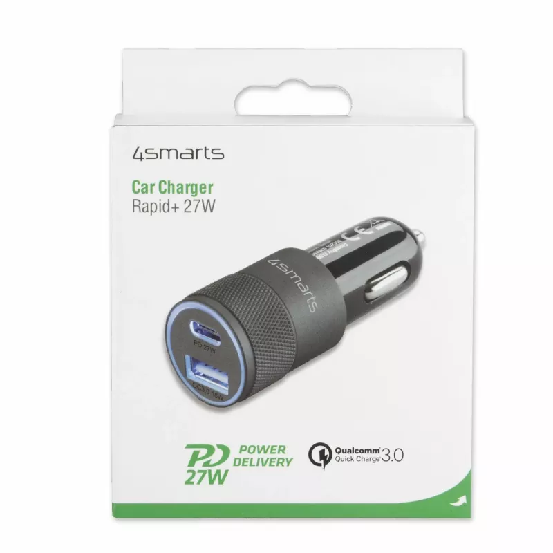 4smarts Rapid+ - Fuente de alimentación para coche - 27 W - 3 A - QC 3.0, PD - 2 puertos de salida (USB, USB-C de 24 pines)