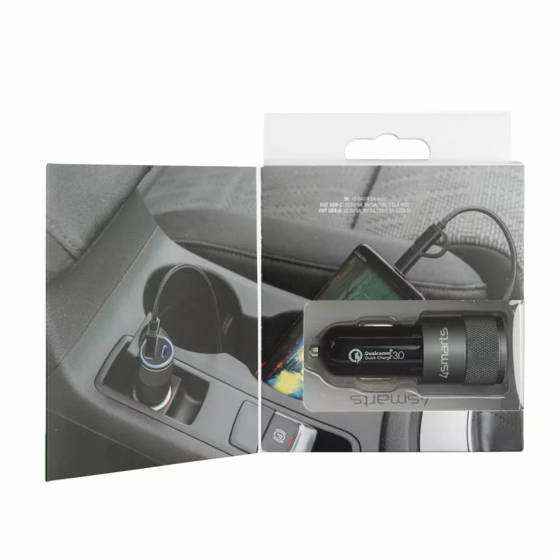 4smarts Rapid+ - Fuente de alimentación para coche - 27 W - 3 A - QC 3.0, PD - 2 puertos de salida (USB, USB-C de 24 pines)