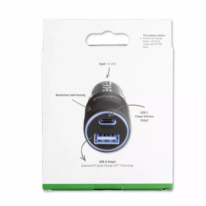 4smarts Rapid+ - Fuente de alimentación para coche - 27 W - 3 A - QC 3.0, PD - 2 puertos de salida (USB, USB-C de 24 pines)