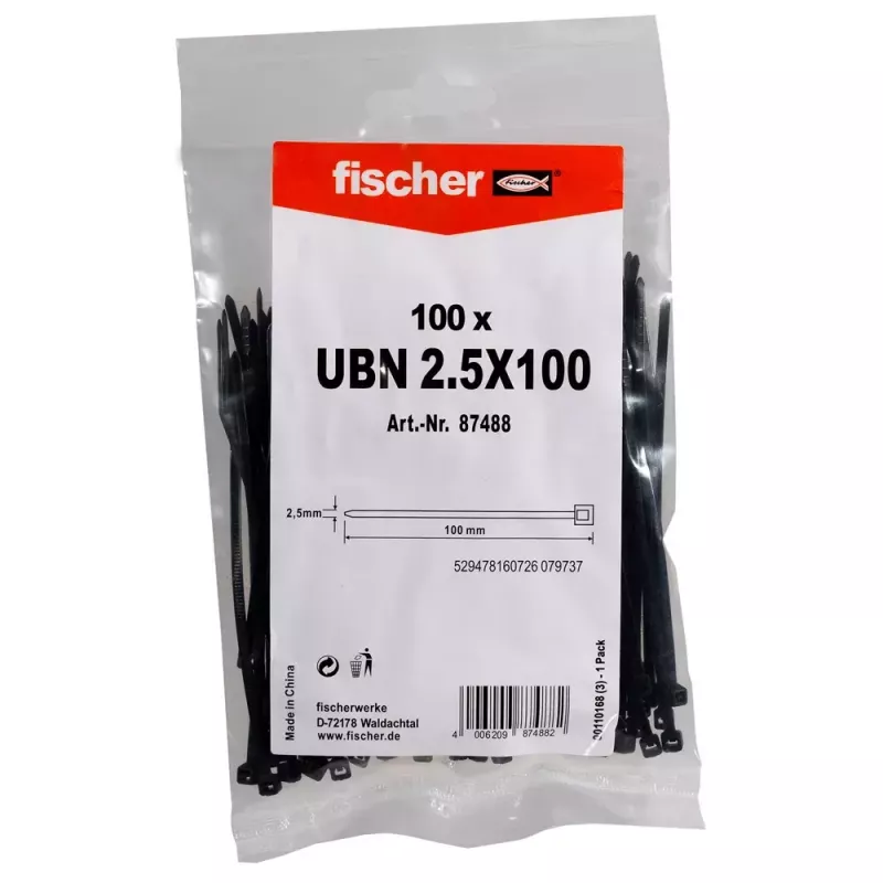 Brida para cables Fischer 87488 nailon negro 100 uds. 100 mm 2,5 mm